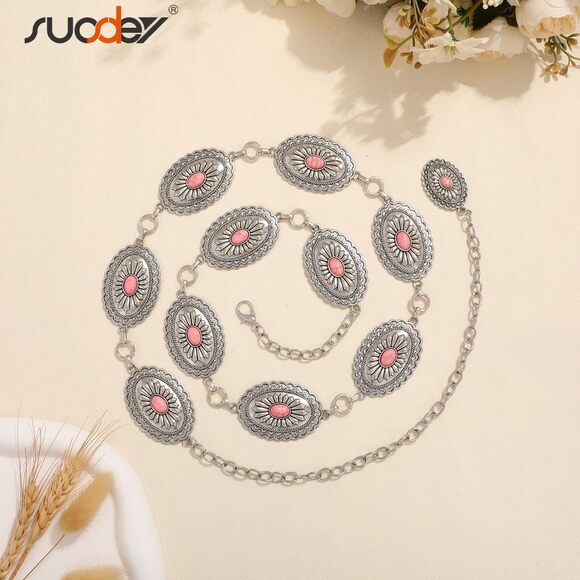 Western Chain Belts For Women Cowgirl Concho Country Turquoise Belts 3189 - Picture 4 of 7